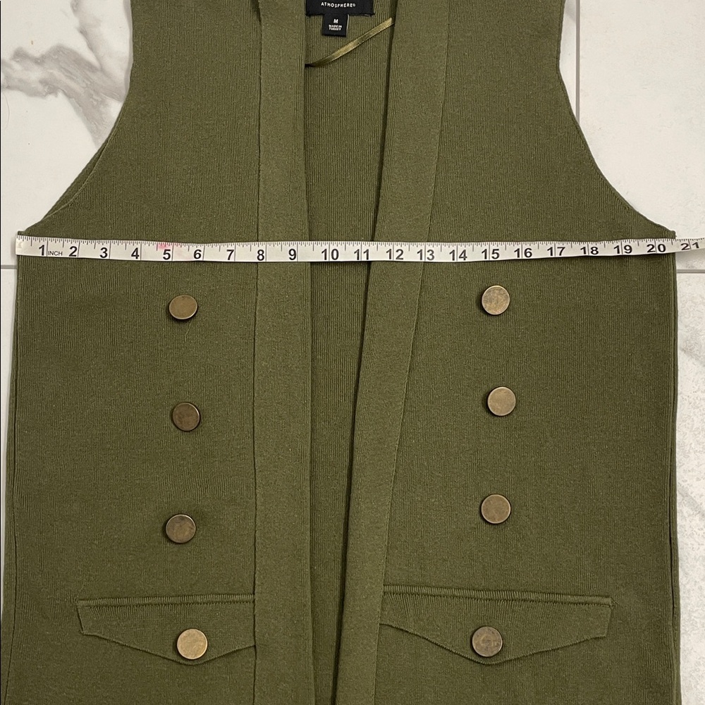 Olive Green Long Sleeveless Waterfall Open Knit Vest Sz M - Picture 11 of 15